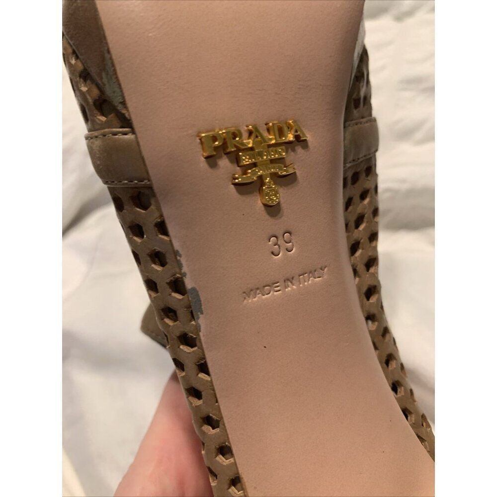 Prada Authentic Solid Brown Leather Lasercut Peep… - image 7